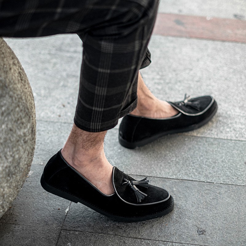 BOSSA BLACK - Sepatu Loafers Kasual Loafers Kulit Klasik Formal Kerja Kuliah Pria/Cowok - Loafer