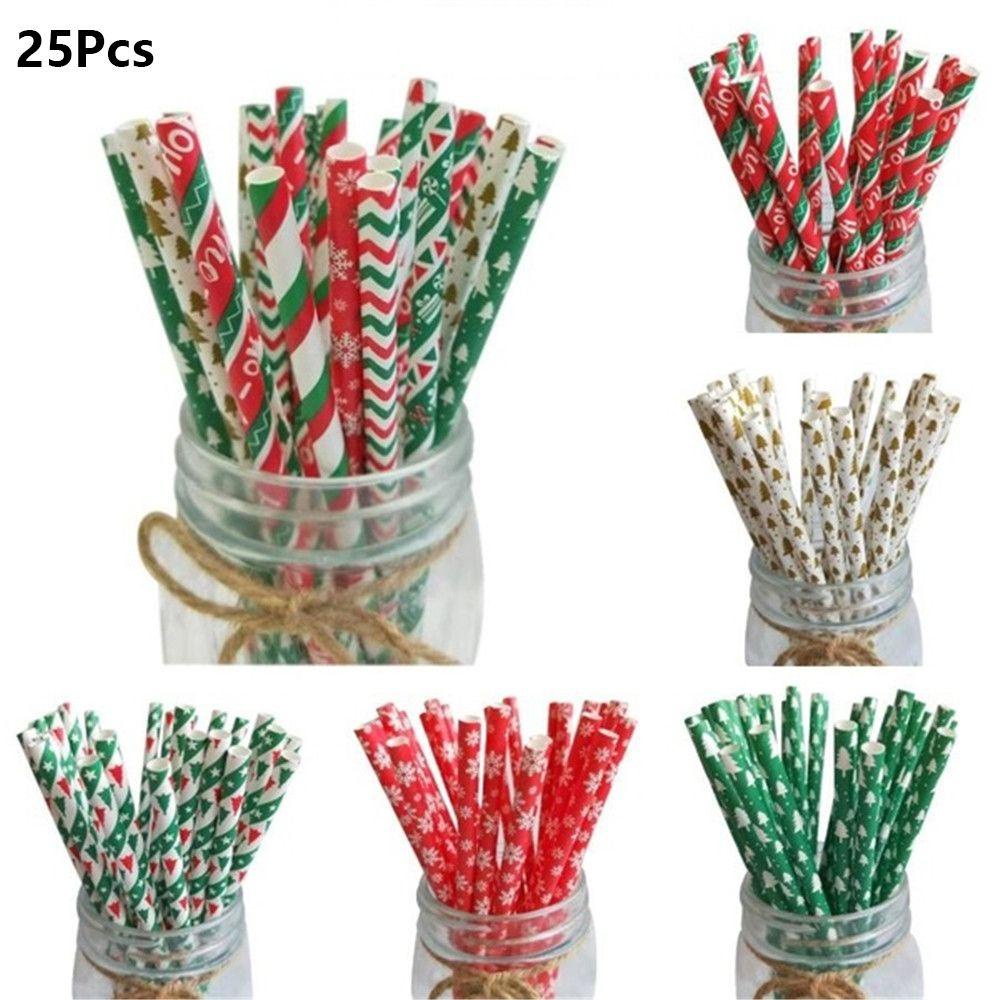 R-FLOWER 25pcs Sedotan Minum Kertas New Wedding Birthday Merry Christmas Drink Tube