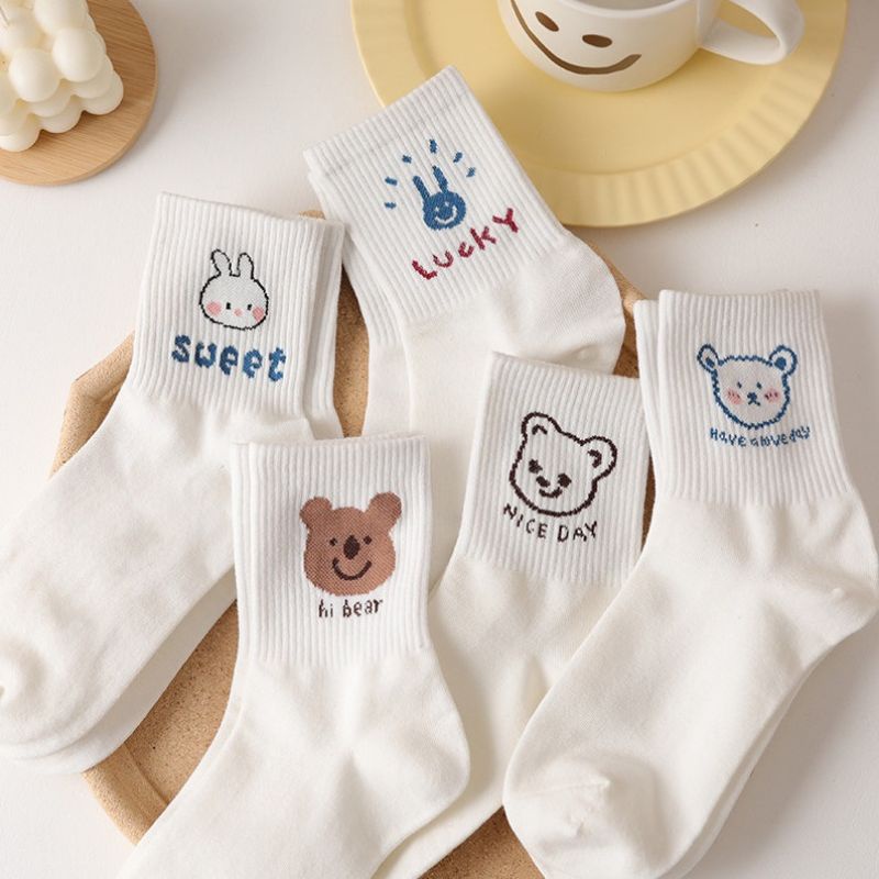 [COD] Kaos Kaki Putih Panjang Import Motif Boneka Lucu Cute Kaos Kaki Wanita Import Tebal Premium