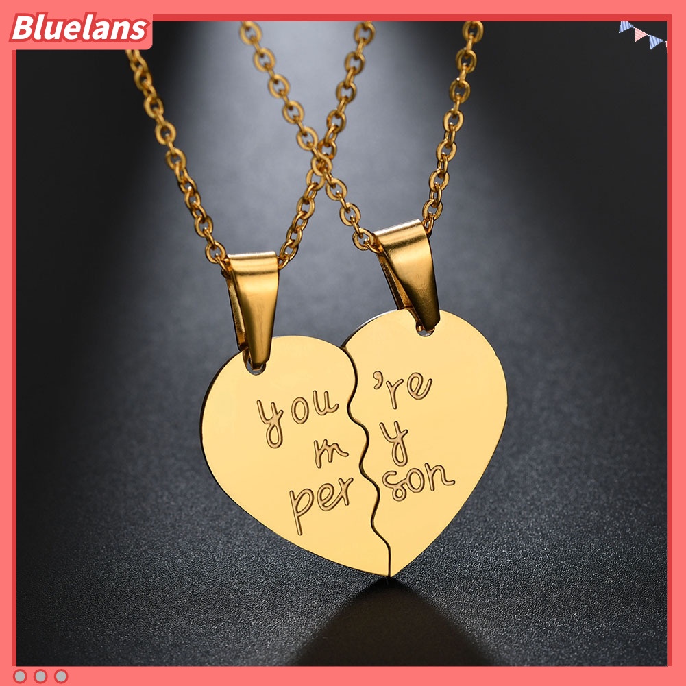 Bluelans 2Pcs You Are My Person Two Halves Couple Necklace Lovers Jewelry Romantic Gift