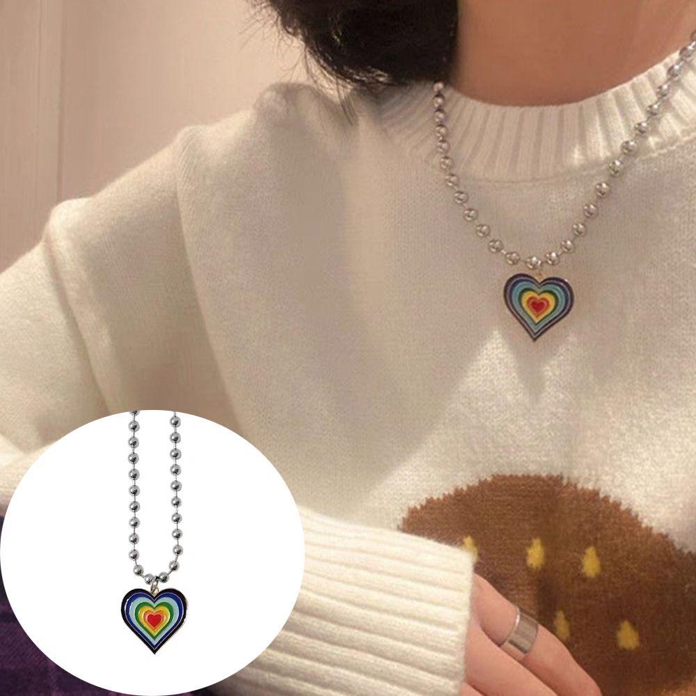 Lily Kalung Bentuk Hati Fashion Wanita Pelangi Choker Rantai Klavikula