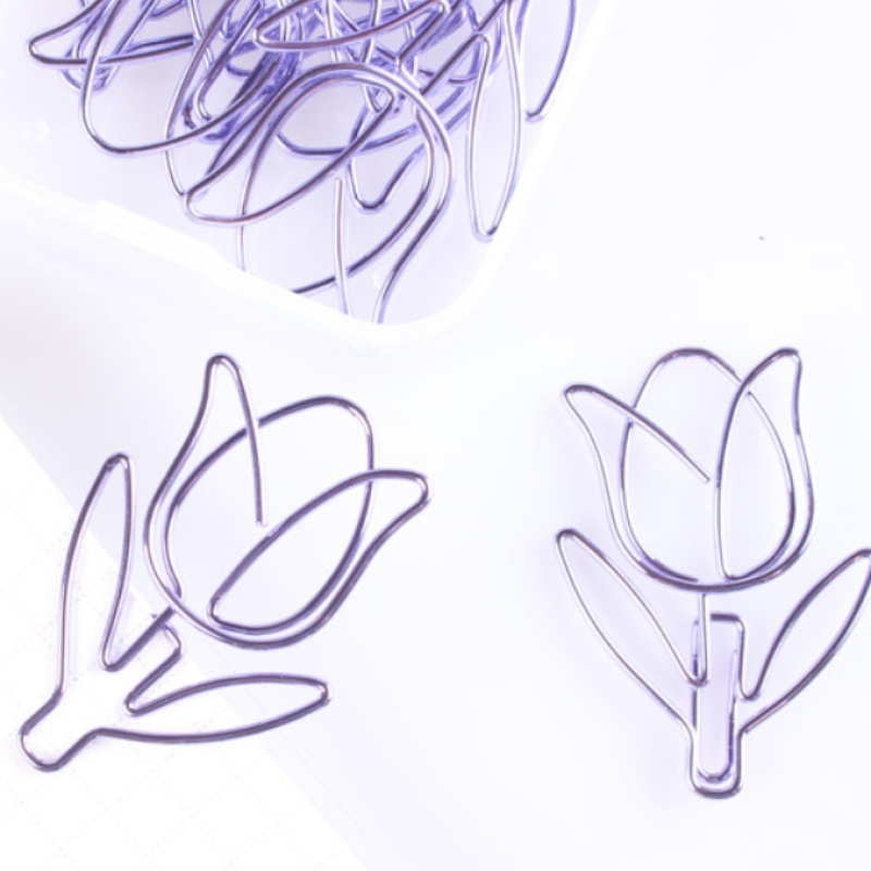 12pcs/box Purple Tulip Shaped Photos Tickets Notes Letter Paper Clip Stationery