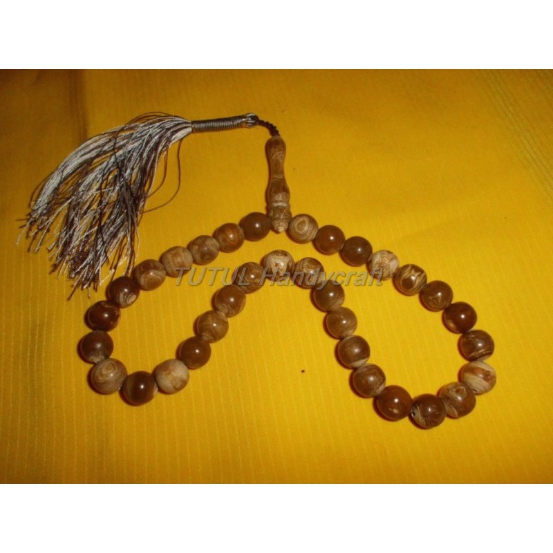 Tasbih TALI ARUS PUTIH akar batu 33 biji 12 mm
