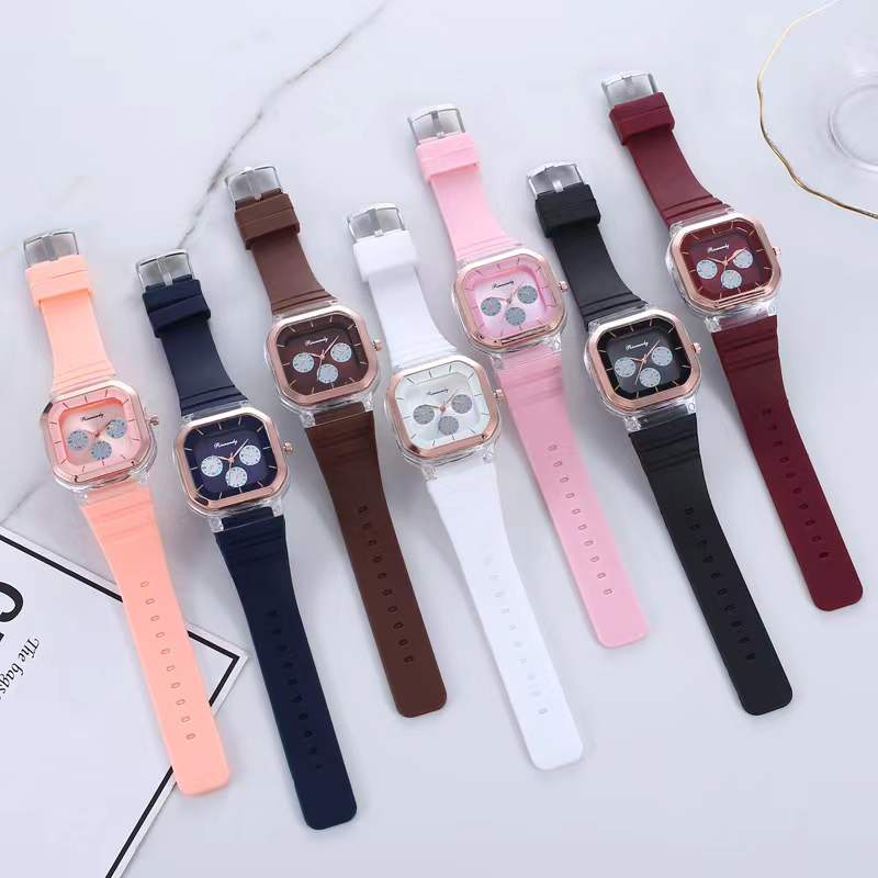 Jam Tangan Rubber Wanita Dial Kotak Analog Korean Style Fashion / Jam Tangan Wanita Pria Hush Puppies murah