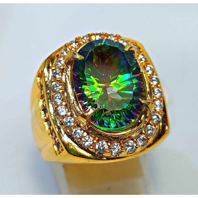CINCIN BATU KECUBUNG PELANGI MISTIQ QUARTZ ASLI NATURAL SIAP PAKAI