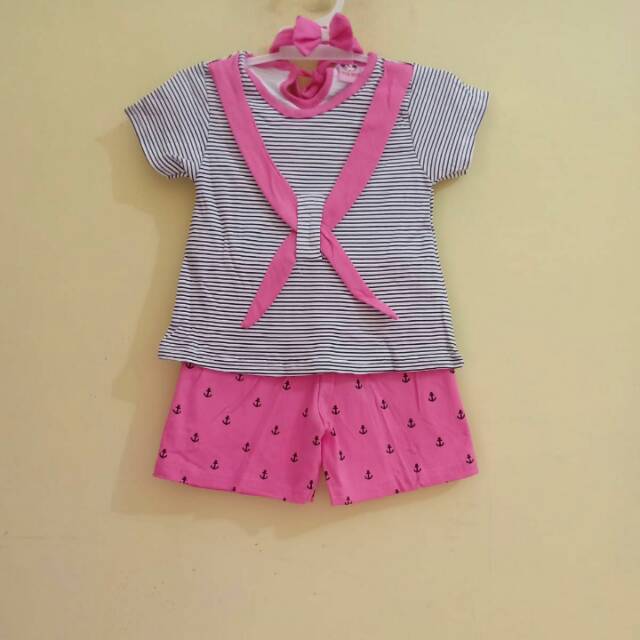 Baju Anak Cewek Setelan Murah Motif Garis Garis  Sailor