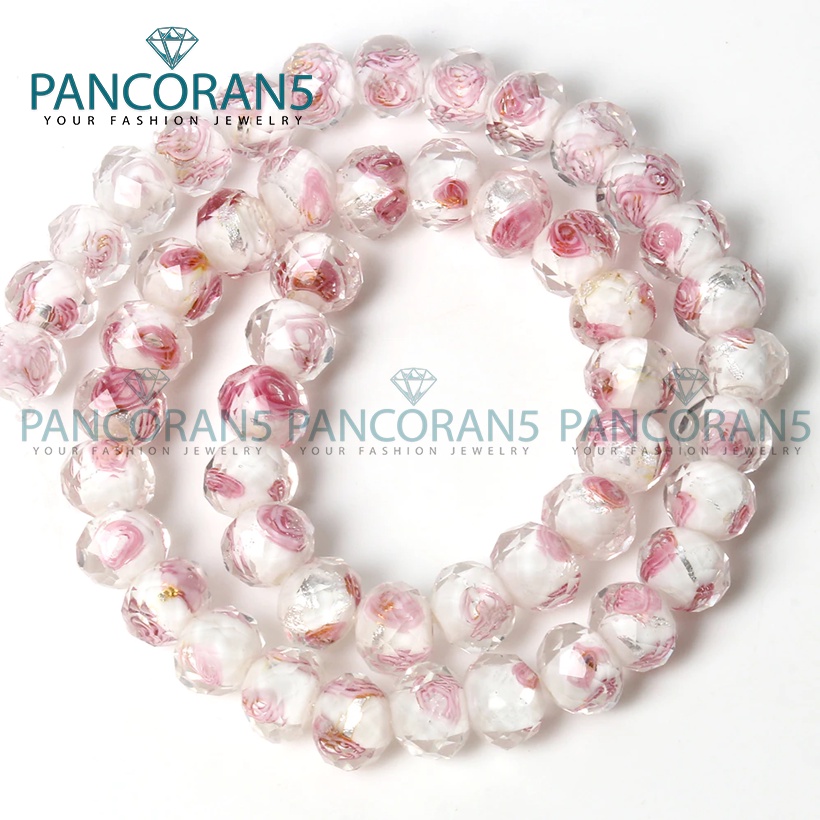 Bahan Gelang Emas Kristal Ceko Murano Lampwork Warna Putih Pink