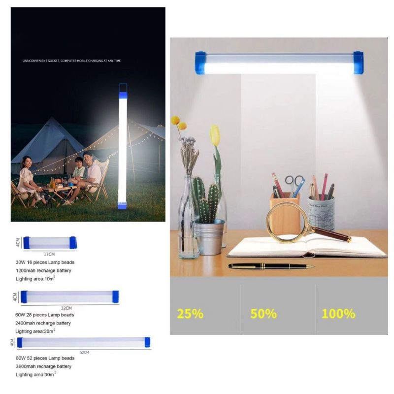 Lampu neon led panjang T7 usb bolam let portable emergency lamp terang - 17 cm / 30w