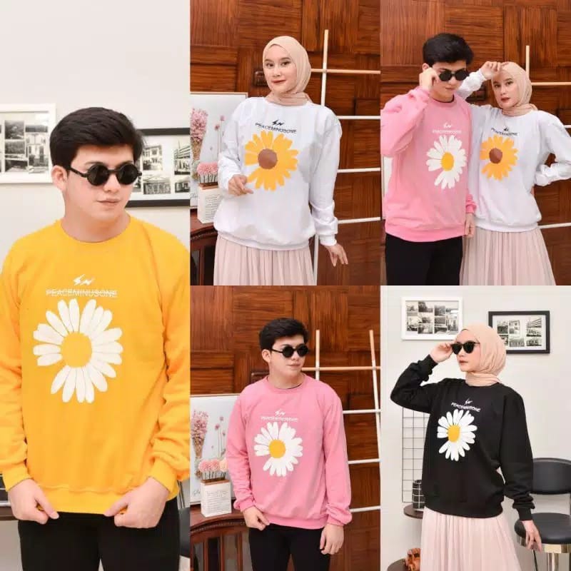 ONE DAISY BIG SUN FLOWERS BASIC CREWNECK SWEATER OBLONG