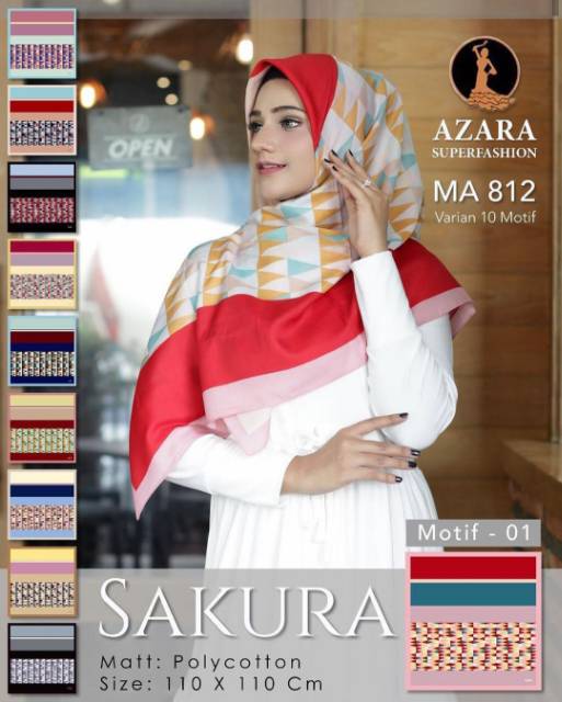 Jilbab segiempat motif / segi empat motif katun azara motif-3