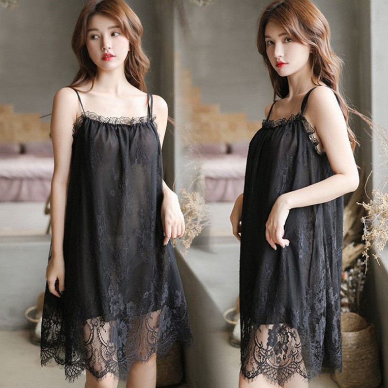 Piyama Wanita Set Tali Baju Tidur Lace Sexy G String Lingerie Ukran Besar a380