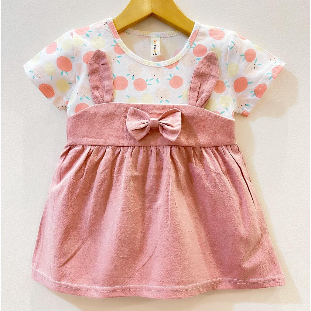 SIMPLE MEOW / LUCKY CAT / PEACHY / PRINCESS SWAN SLEEPING BEAUTY  DRESS Baju Dress Bunga Bandana Sepatu Pergi Lucu Fashion Anak Bayi Perempuan Cewek Import-dusty pink PEACHY