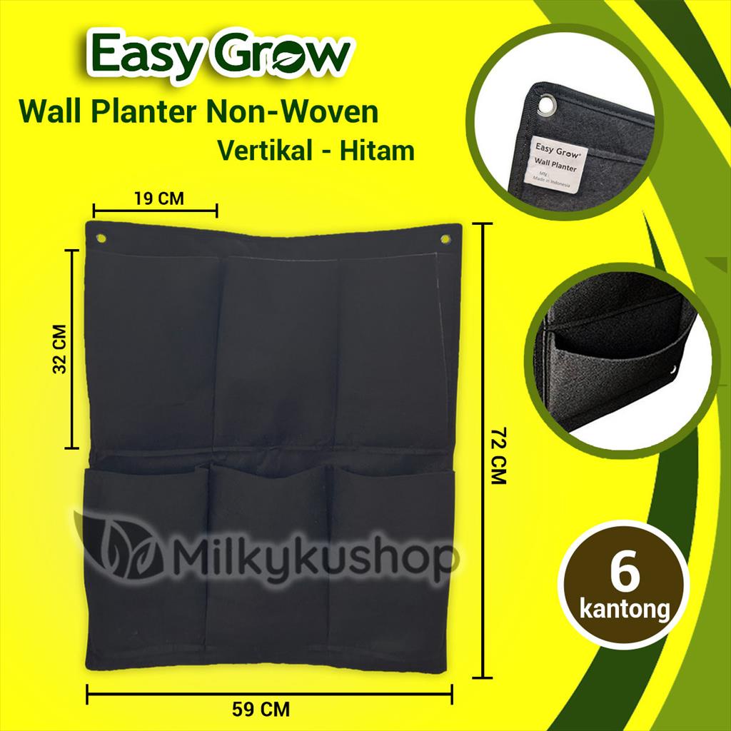 WALL PLANTER BAG EASY GROW NON WOVEN VERTIKAL 6 KANTONG HITAM