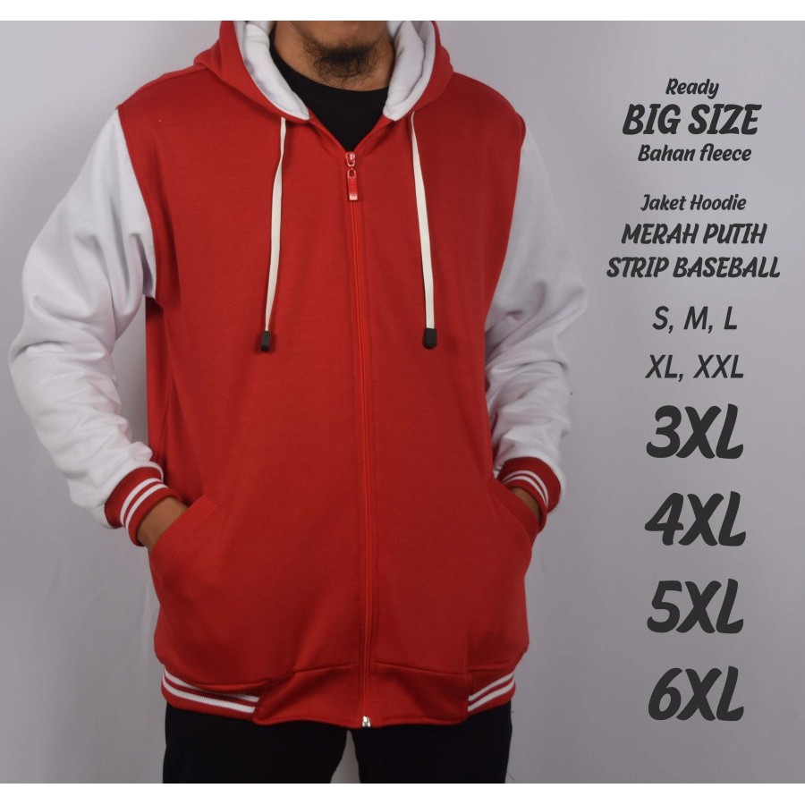Jaket Hoodie Jumbo Bomber Baseball Big Size Pria Strip S M L XL XXL - biru putih, S