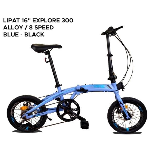 Sepeda lipat 16" exotic EXPLORE 300 ALLOY 8 SPEED VELEG TINGGI
