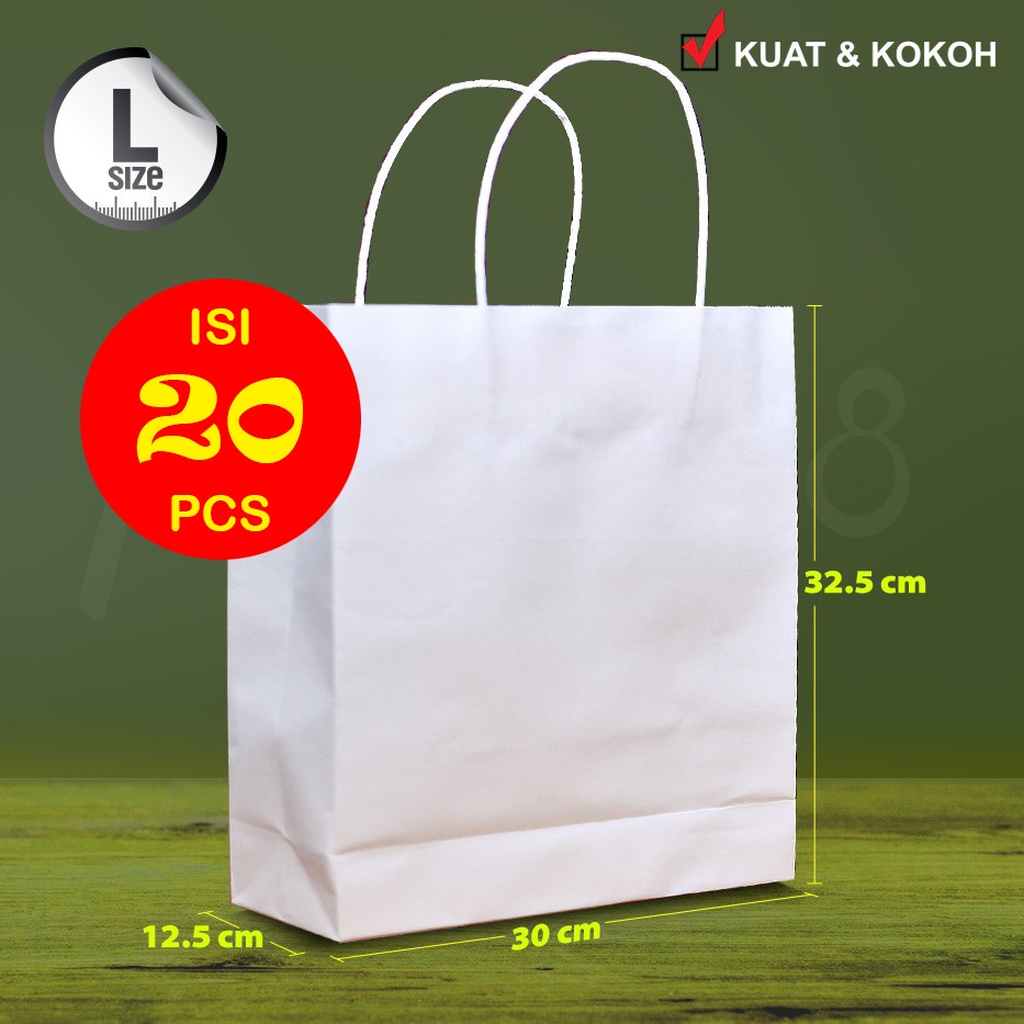 

Paper Bag - Tas Kertas - PUTIH POLOS - L -( 20 Pcs)