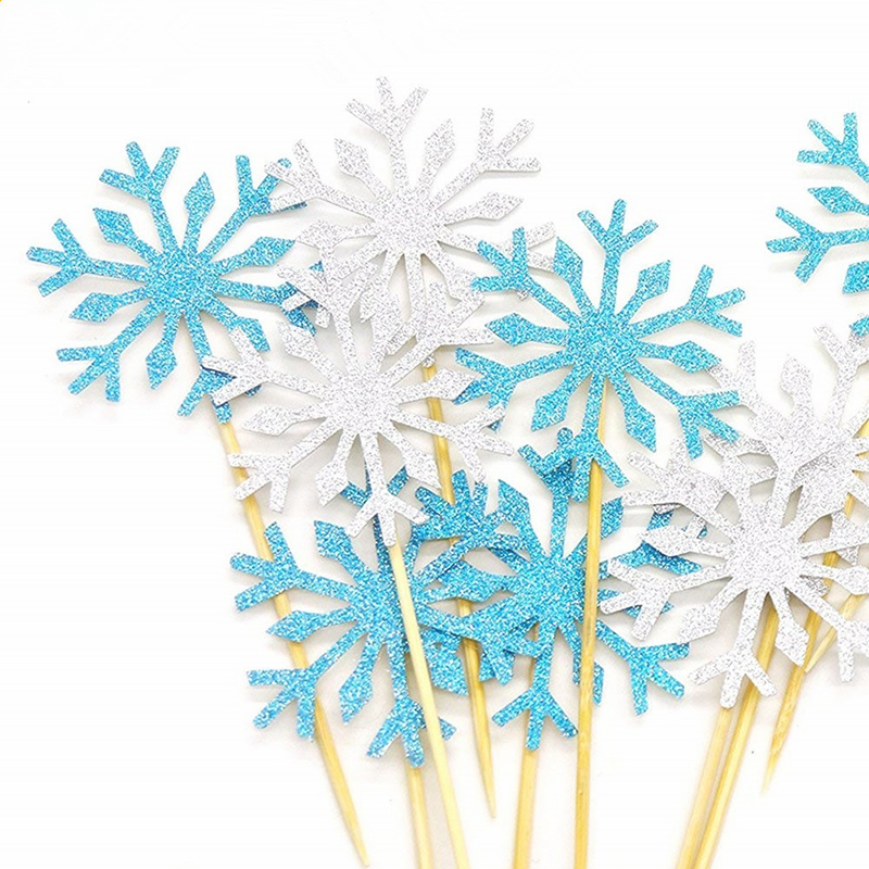 10pcs/set Snowflake Cake Topper Birthday Party Cupcake Toppers  Wedding Baby Shower Christmas Decor Insert Card