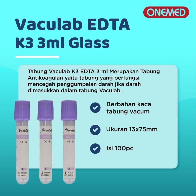 Vaculab EDTA K3 3 Ml Tabung Vacutainer Blood Colection Tube / Eceran