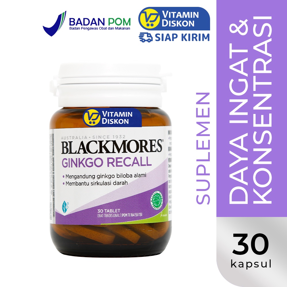 BLACKMORES GINKGO RECALL BPOM KALBE - 30 TAB | Suplemen Peningkat Daya Ingat, Konsentrasi Dan Demens