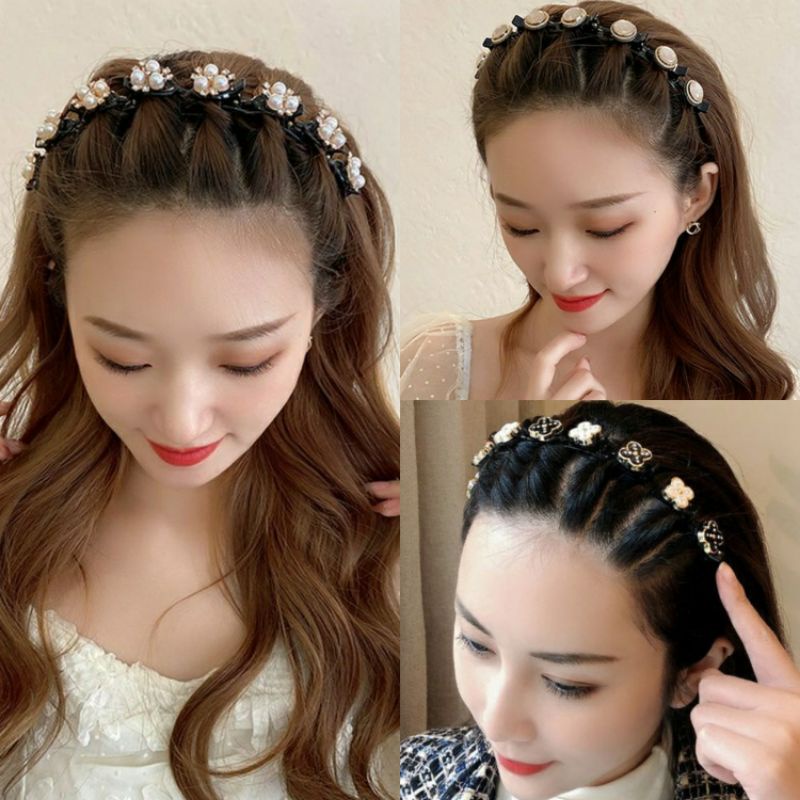 [COD] Bando Korea Wanita Mutiara Wavy SIRKAM Bandana Sisir Kepang Elegan Impor Aksesoris Rambut Wanira Headband