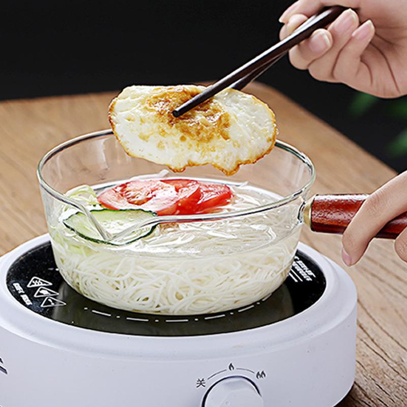 (BOW) Panci Masak Kaca Transparan Tahan Panas dengan Handel Kayu Cooking Pot Wooden Handle