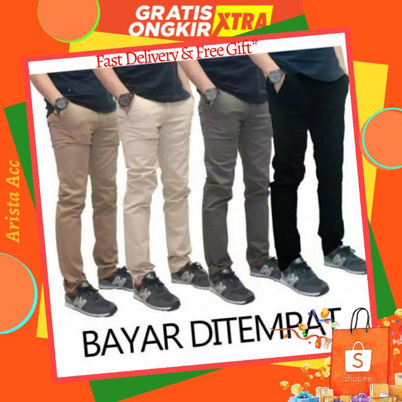 Celana Chino Chinos Pria Bahan Melar Size 27 - 38