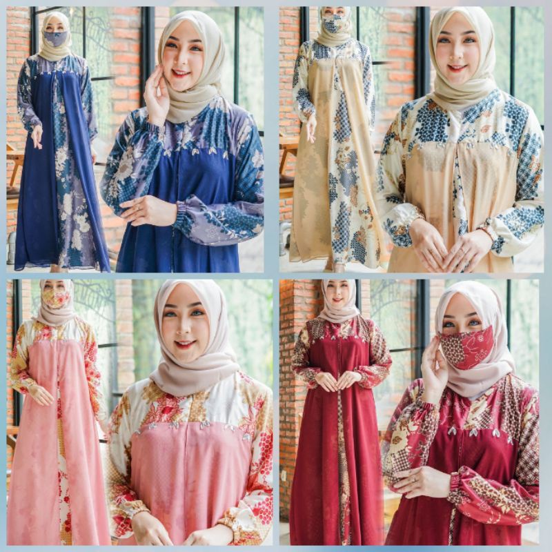 Gamis Grasia Maxi Motif Warna Dusty Mocca Navy Maroon Biru fit XL