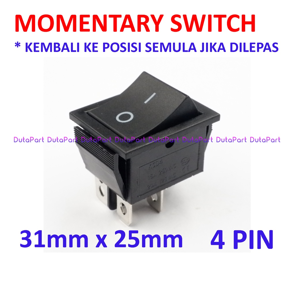 Saklar Rocker Momentary Switch Reset 31mm x 25mm 4 PIN Kaki Pedal Gas