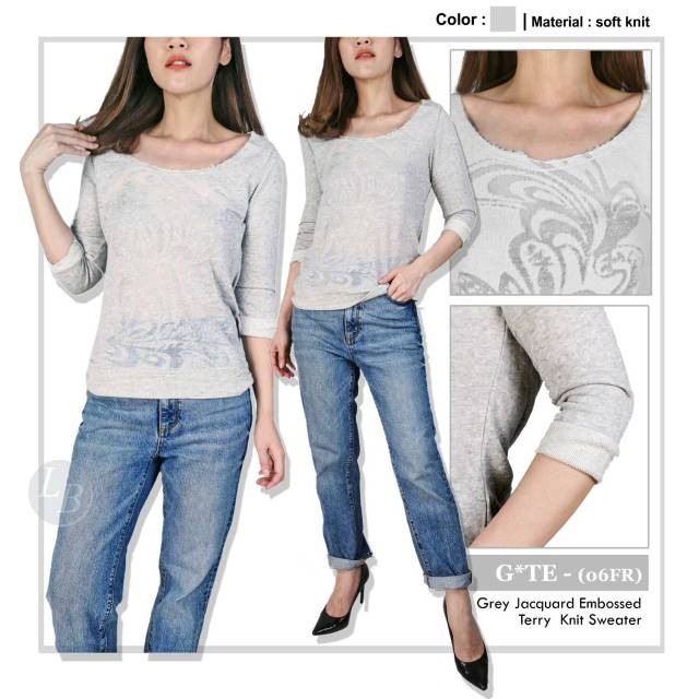 Gate women jacquard embossed knit sweater