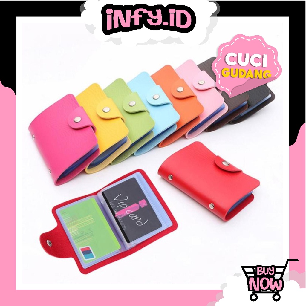 INFY - Dompet Kulit Klip Kartu Polos / Name ID Card Holder 24 Slot Tempat Kartu Souvenir Wanita D016