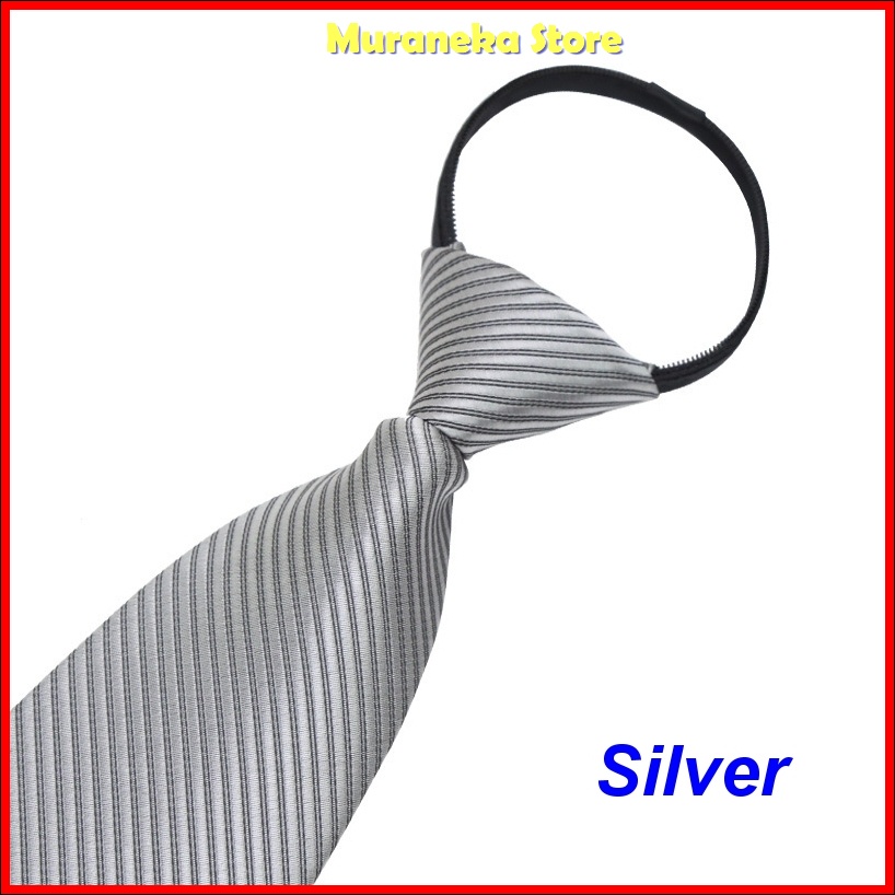 Dasi Pria Instan Resleting Garis Salur Instant Langsung Siap Pakai Jadi Otomatis Hitam Zipper Formal Merah Warna Biru SIlver tie Necktie Praktis Velcro Remaja Polos Wisuda Seragam Kerja Kantor Pengantin Set Resmi Mewah Simpel Slim Wedding Premium Inch cm