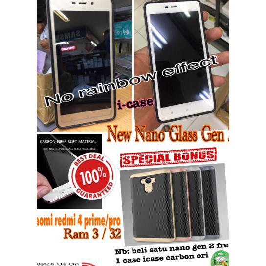 tempered glass redmi 4 prime nano gen 2 bonus free case redmi 4 prime - Izhar.Farida