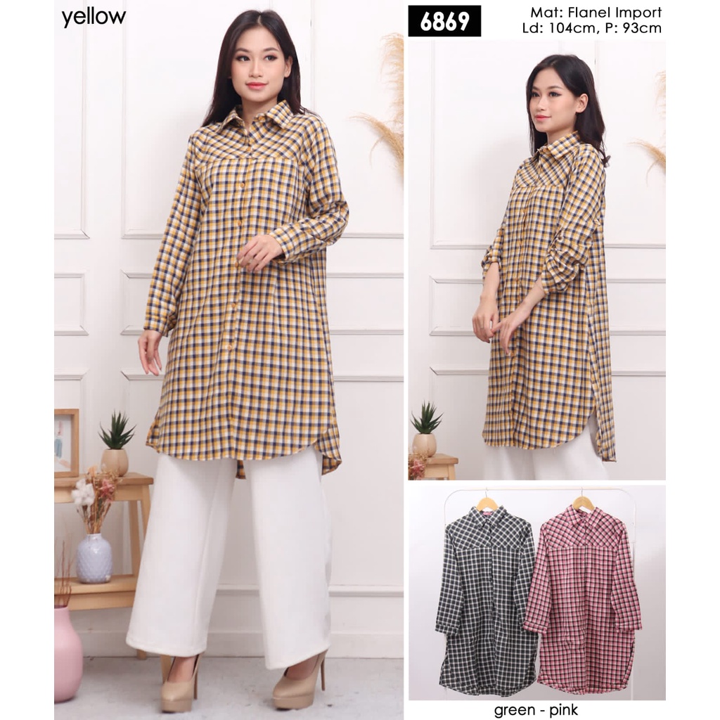 Tunik Flanel Import Motif Tartan Kotak Kotak Kecil / Long Tunic Shirt Flannel
