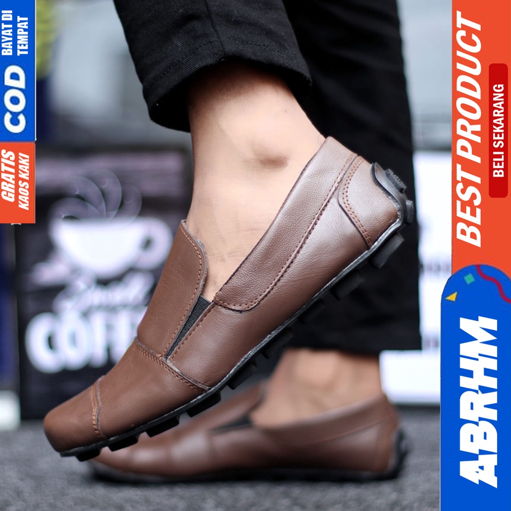 Abrhm Tice - Sepatu Slip On Casual Pria Kulit Asli Hitam