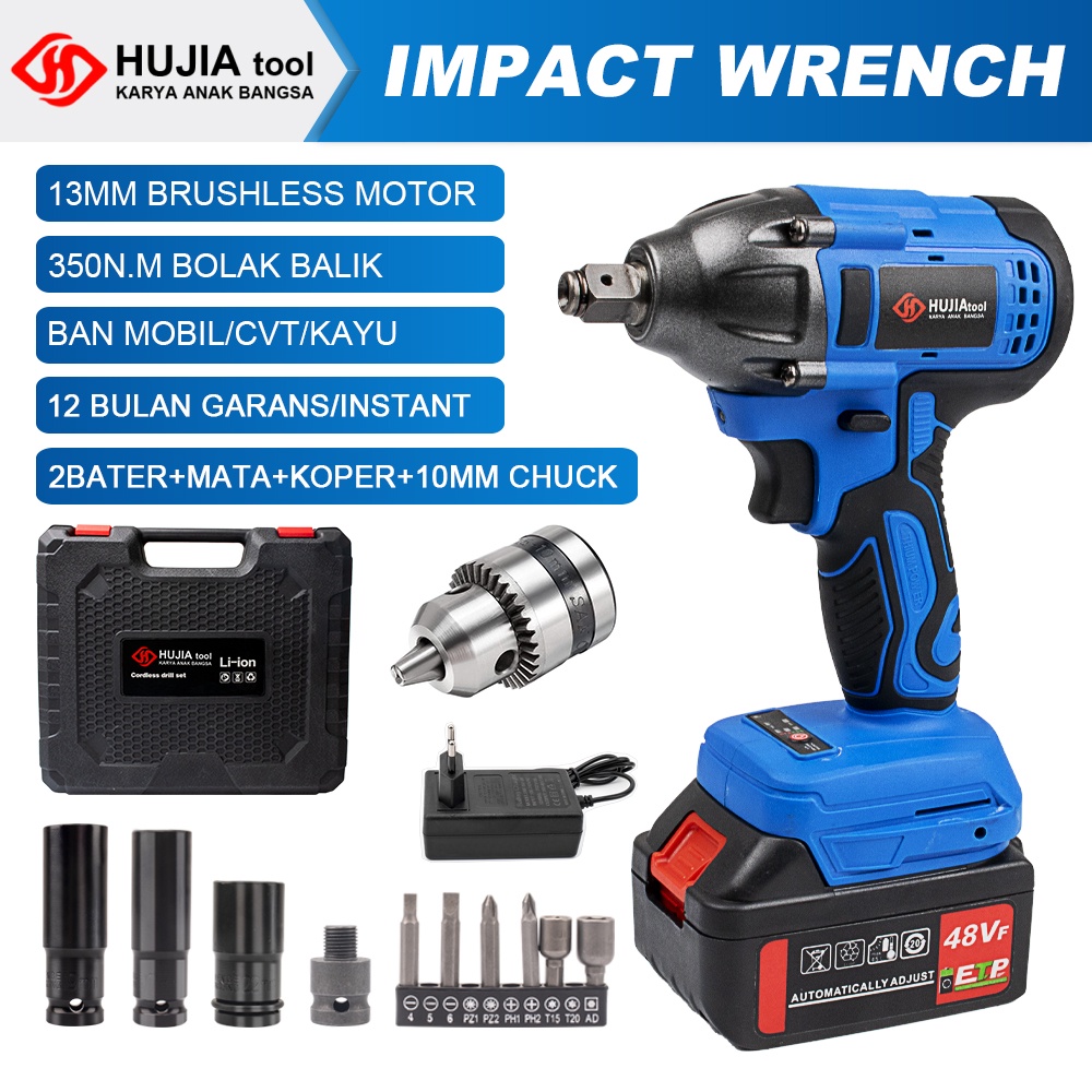 HUJIA 88VF impact wrench cordless brushless impact baterai torsi besar impact tool 88v original mesi