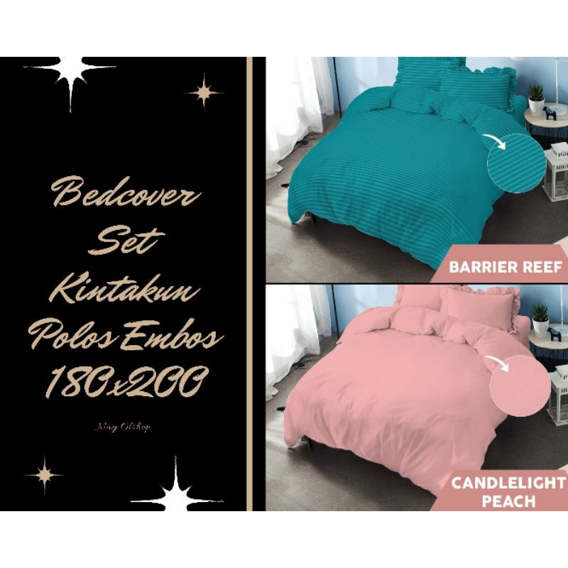 Bedcover Set Kintakun Polos Embos ukuran 180x200 Barrier reef/ Candlelight Peach