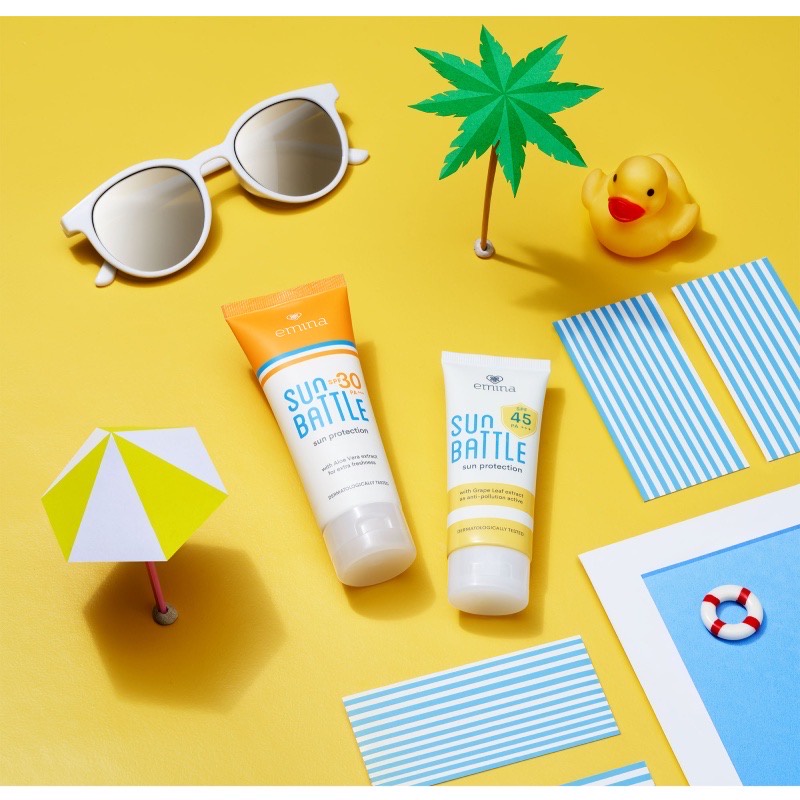 EMINA Skin Buddy Sun Protection SPF 30 PA+++ Indonesia / Sunscreen Wajah 60ml / Sunblock Sunblok Tabir Surya UV UVA UVB Anti Blue Light Protector Protect Pelindung Sinar Matahari Kulit Tubuh / Gel Serum Stick Cream Lotion Skincare Face Care Series Battle