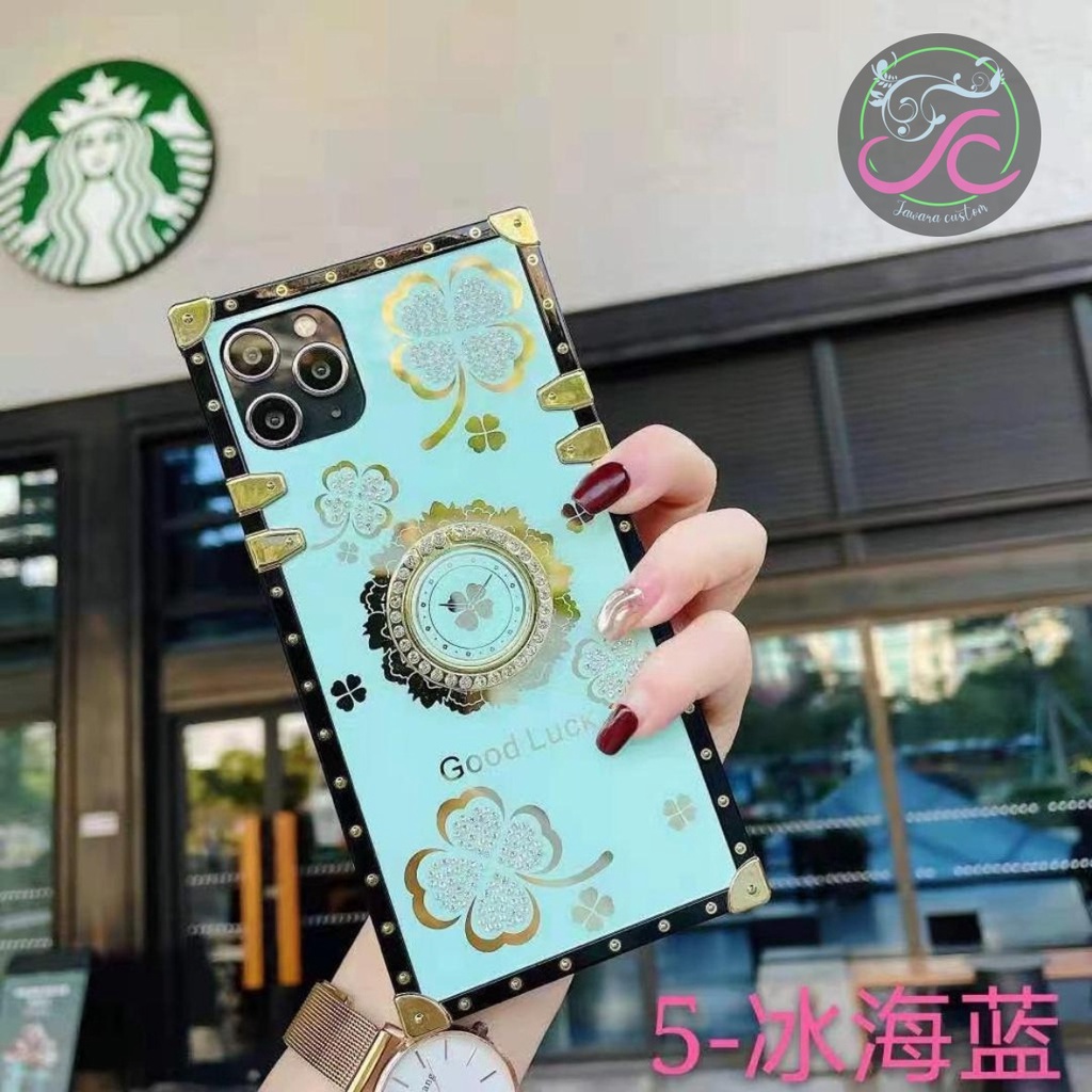 Y006 CASE OLIVIERA SQUARE KOTAK BEAUTY CASE BRAND GOLDEN STAND OPPO A1K A5S F9 A7 A15 JW4974
