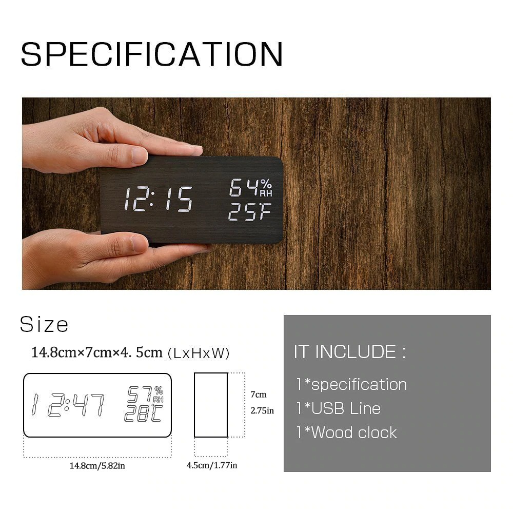 Jam Meja Digital LED Clock Temperature Humidity Control