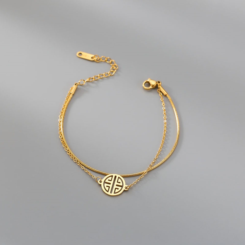 【COD Tangding】Gelang Bahan Titanium Steel Warna Emas Gaya Korea Untuk Wanita