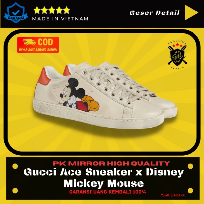 Sepatu Gucci Ace Sneaker x Disney Mickey Mouse Sneakers Wanita Sneaker Fashion Cewek Import Premium 