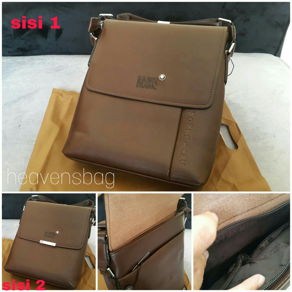 TAS SELEMPANG TAS KULIT TAS PRIA TAS LAKI TAS IMPORT MONT BLANC COKLAT 2 SISI 8000-2 TAS SLEMPANG