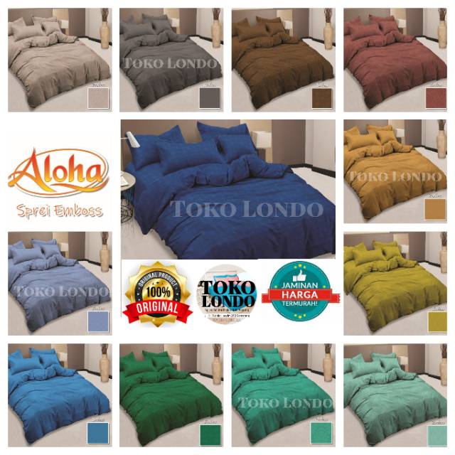 Bedcover Lady rose ALOHA Polos + Sprei Aloha Polos Emboss King Uk 180x200 Queen uk 160x200 JACQUARD abu2 brown putih navy blue tosca pink coffee grey white MURAH