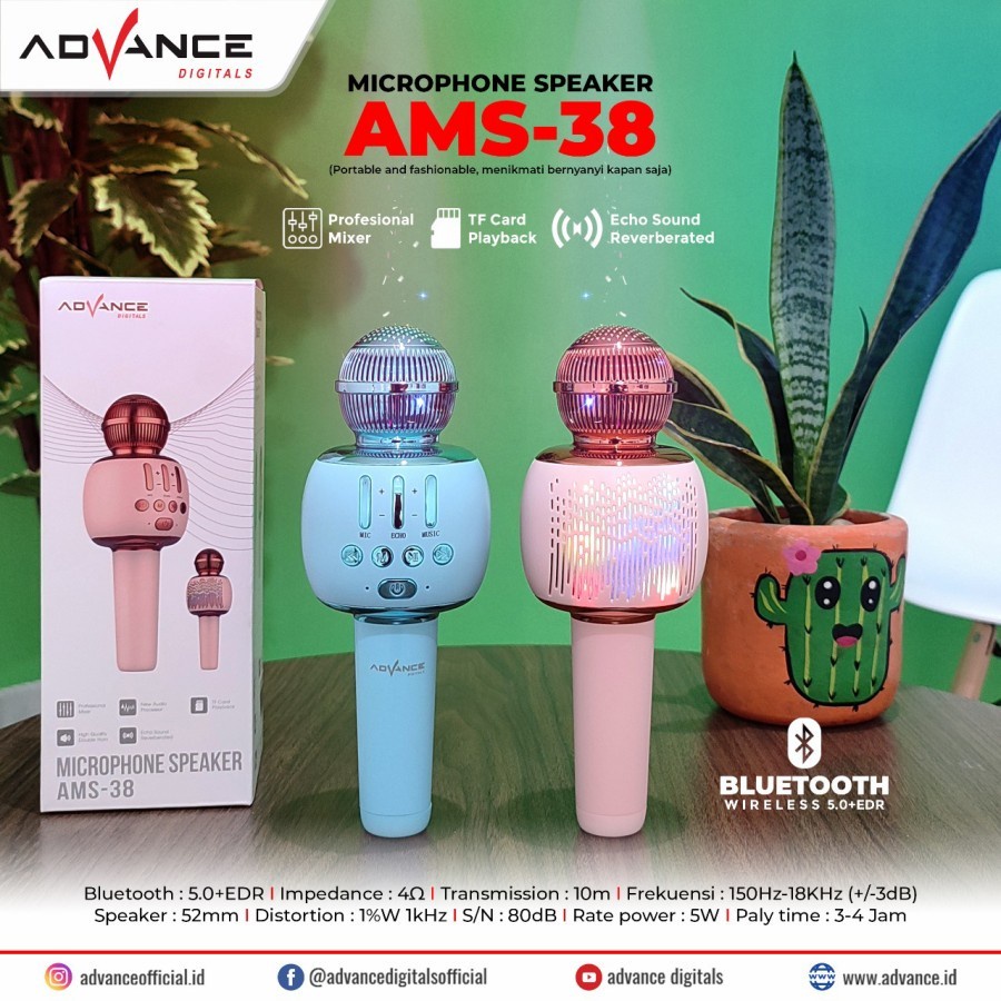 Mic Speaker Advance AMS-38  Bluetooth Portable / Speaker Mic Bluetooth karaoke ORI