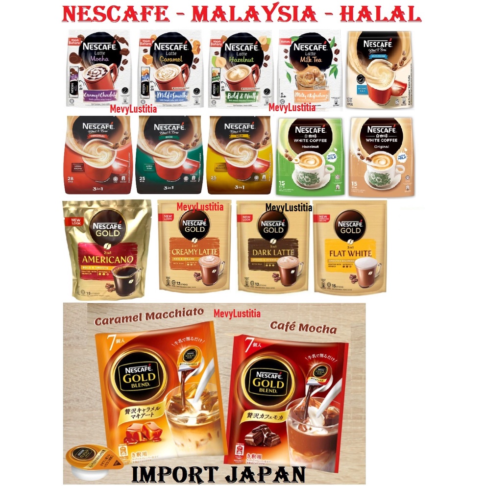 

Kopi Instant Nescafe Latte Blend & Brew White Coffee Gold Americano Creamy Dark Latte Flat White