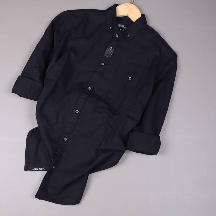 Harga Murah.. Kemeja Flanel Pria Polos Hitam Putih Lengan Panjang BRILL EIGHTY EIGHT Premium 002