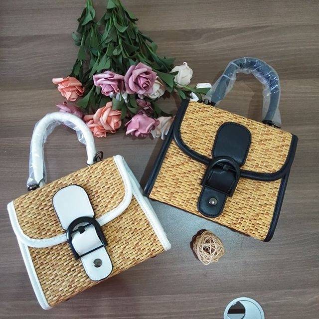 (COD) Tas anyaman bambu handbag selempang wanita impor murah