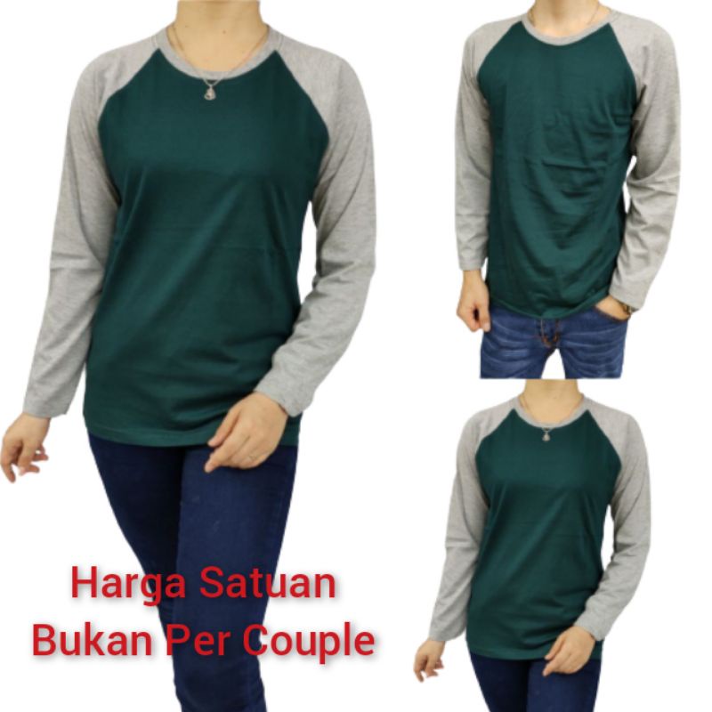 Atasan Wanita Murah Kaos Couple Kaos Reglan Lengan Panjang HIJAU BOTOL-ABU Ukuran M L XL XXL