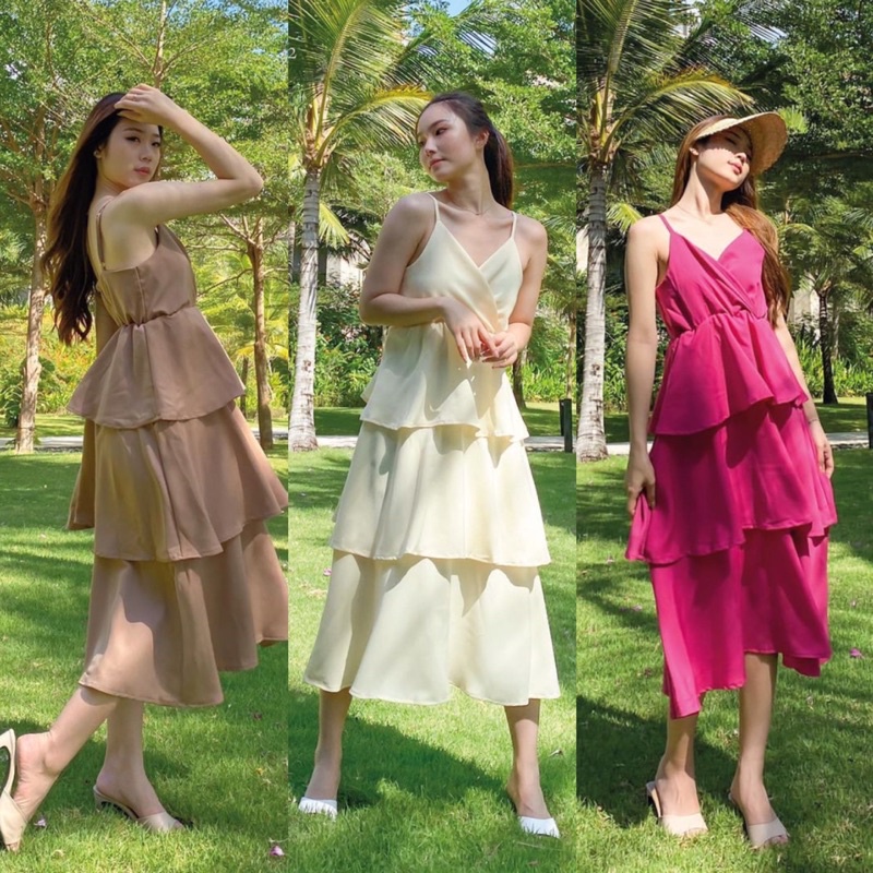 LAURA DRESS KOREA WITH THREE LAYERS - BUMIL FRIENDLY DRESS WANITA - FLOWY MIDI DRESS KONDANGAN - DRESS PESTA SEXY TALI SPAGETI ADJUSTABLE - BRIDESMAID WEDDING DRESS - HADIAH / KADO ULTAH CEWEK