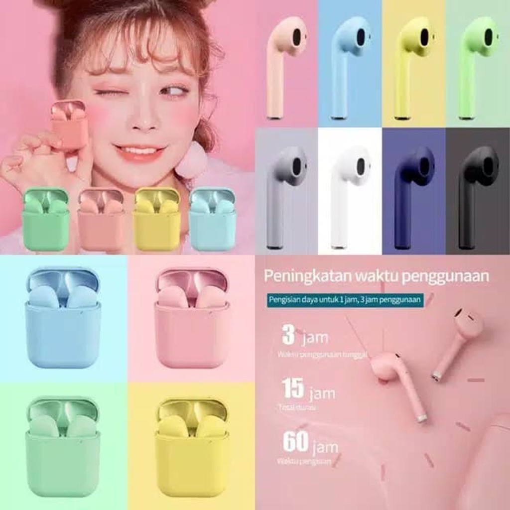 Blutooth headset inpods 12 TWS Wireless Earphone Bluetooth 5.0 Warna Macaron inPods12